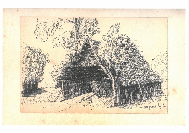 "La pus grand Loghe de Courcoury" - croquis Henri Jousseaume "Loge" en rouche tressée, Courcoury (17100)